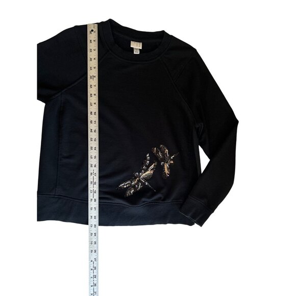 A New Day Black Sequin Dragonflies Embellished Long Sleeve Sweatshirt Size M - Picture 8 of 8